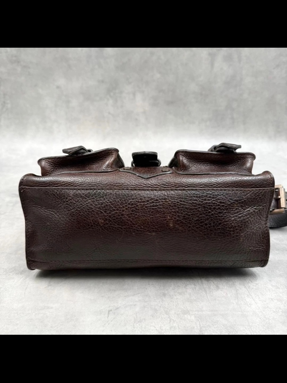 Mulberry Dark Brown Pebbled Leather Shoulder Bag with Buckle Pockets - Picture 6 of 15